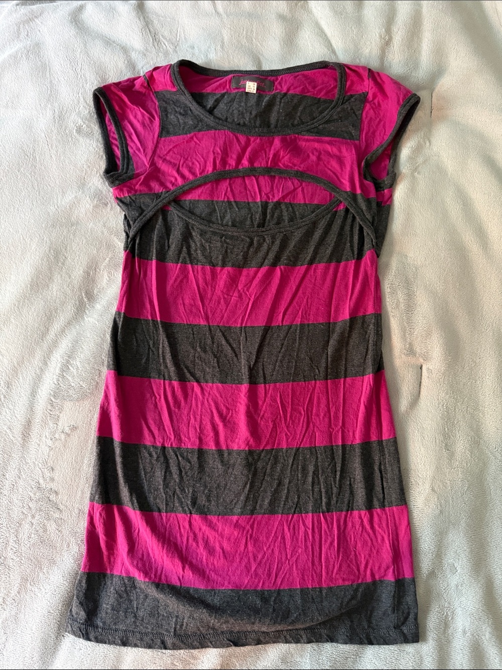 Y2K Pink & Charcoal Striped Keyhole Top NWOT -Small